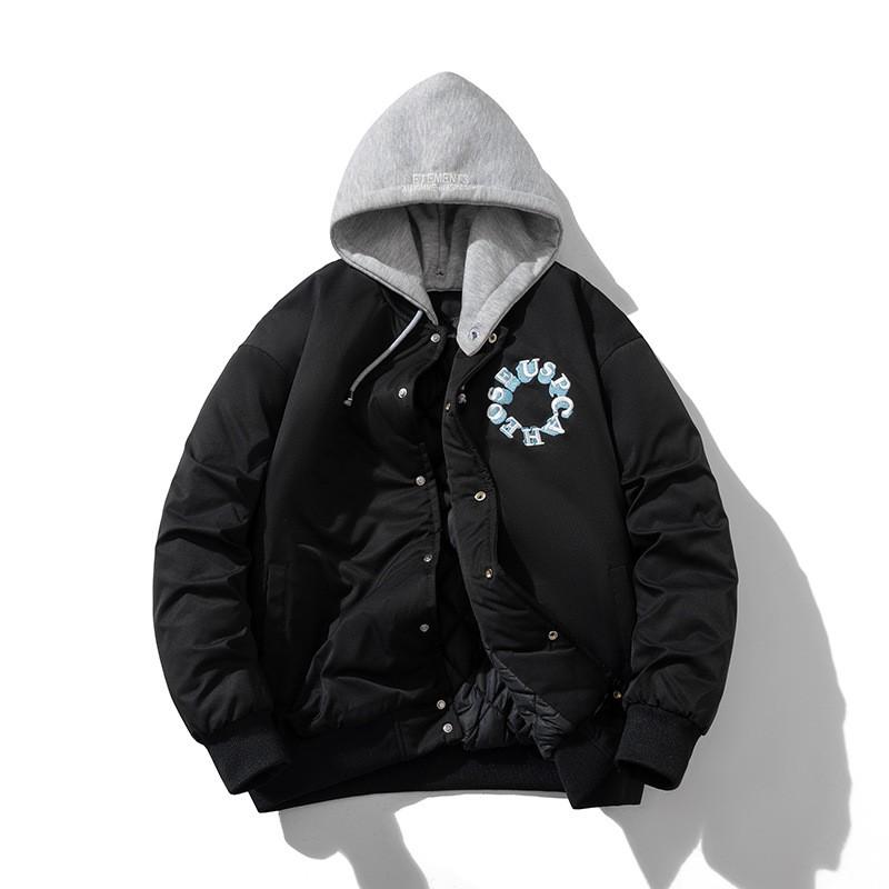 High Street Pilot Padded Jacket Thick Stand Collar Embroidered Baseball Single-Breasted Cotton Coat Men Winter