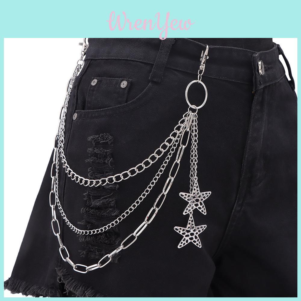 Punk Skateboard Metal Waist Chain With Hollow Star Pendant For Men And Women