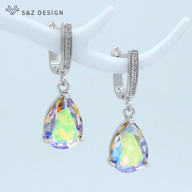 Módní luxusní náušnice s křišťálovou kapkou vody v barvě růžového zlata pro ženy, svatební zásnubní elegantní šperky