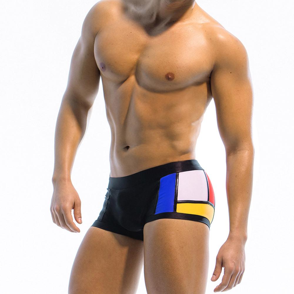 UXH Men's Patchwork Multicolor Briefs - Sleek, Sexy, and Anti-Exposure Beachwear.