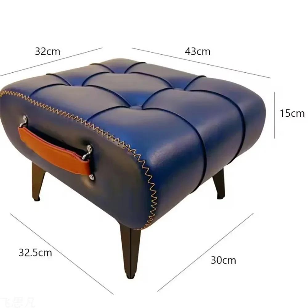 Nordic Light Luxury Leather with Handle Shoe Changing Stool Protable Foot Step Stool Furniture Ottoman for Living Room Bedroom