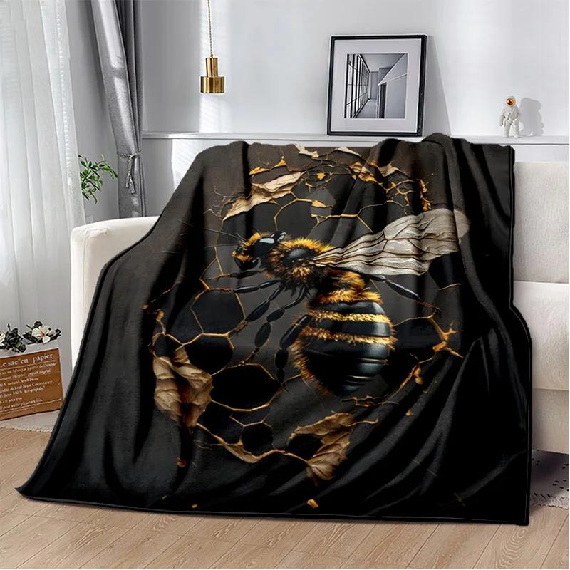 Cute Bee HoneyBee Insect Cartoon 3D Blanket,Soft Throw Blanket for Home Bedroom Bed Sofa Picnic Travel Office Cover Blanket Kids