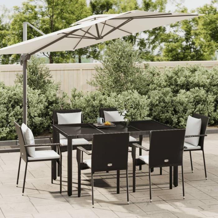 VidaXL Garden Dining Set and Cushions 7pcs Black Wicker 3184978