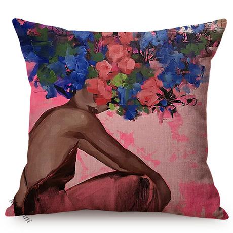 African Black Woman Portrait Oil Painting Sofa Decoration Pillow Case Africa Girl Lady Style Cotton Linen Cushion Cover