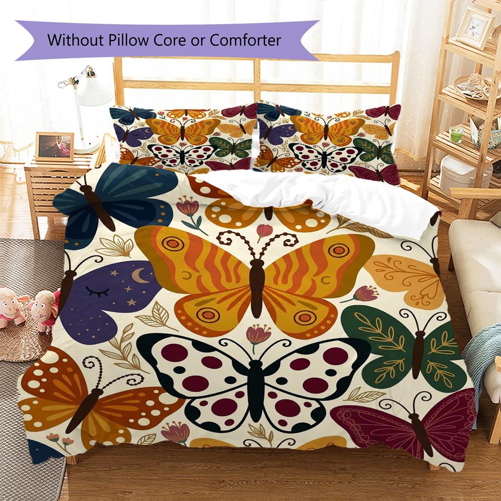 Butterfly Pattern Bedding Quilt Set Quilt Cover Pillowcase Home Decoration Birthday Gift (1 * duvet cover + 2 * pillowcase, without core)