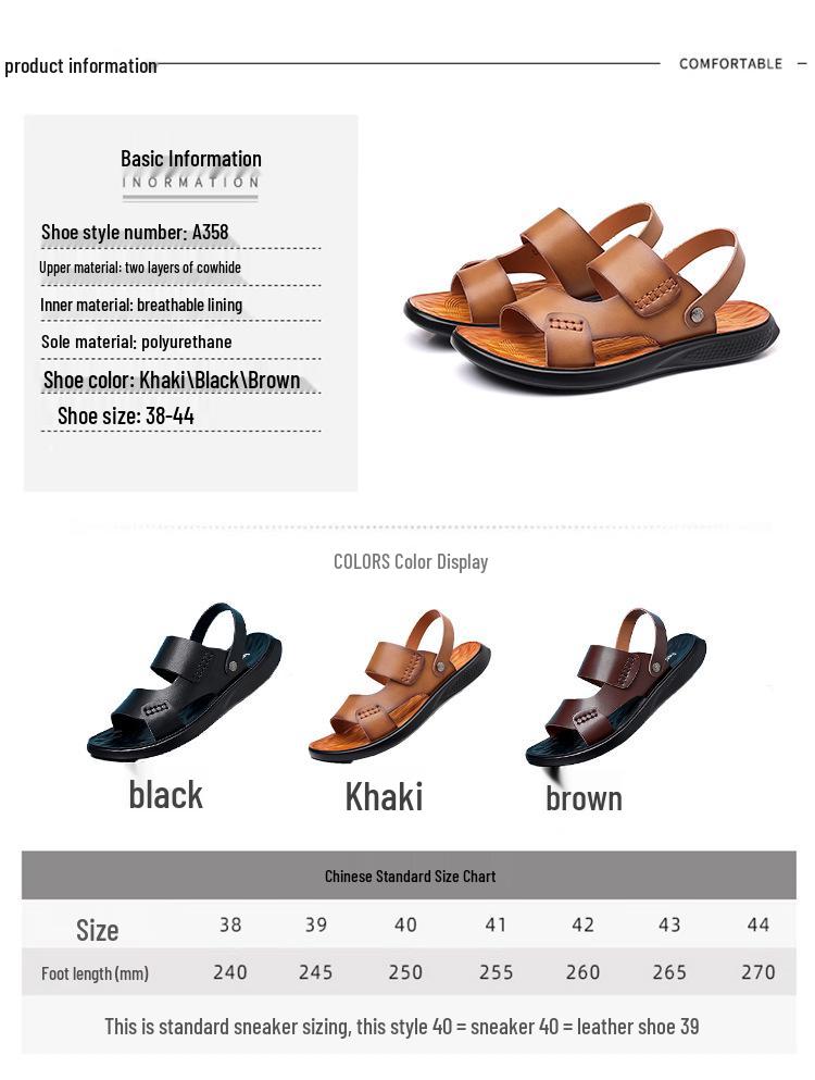 2025 Men's Genuine Leather Sandals: Beach & Casual Non-Slip Soft Sole Dual-Use Summer Shoes