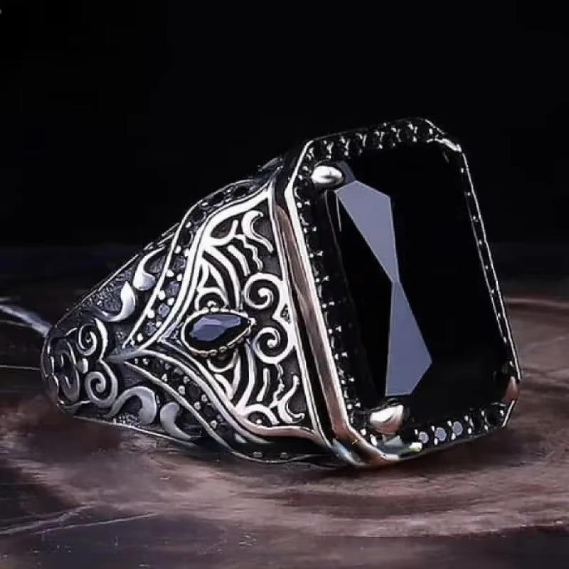 Retro Handmade Turkish Ring For Men Vintage Double Swords Black Zircon Rings Punk 2023 Trendy Islamic Religious Muslim Jewelry