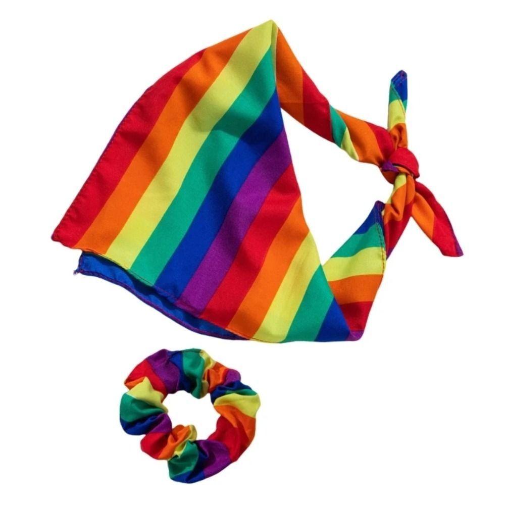 Coloured Rainbow Hair Tie Hair Hoop Fashion Dog Bandanas Scarf Hair Decoration Pride Day Pet Handkerchief For Pride Month
