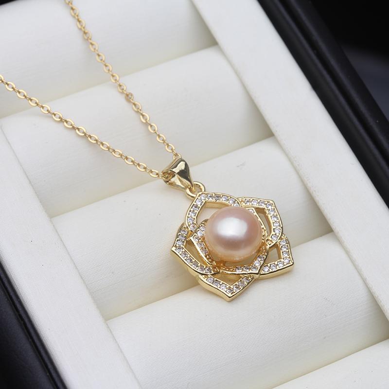 Genuine Natural Fresh Water Pearl Pendant Woman,White Cultured Gold Plated Pearl Pendant Jewelry Wife Mother Birthday Gift Pink