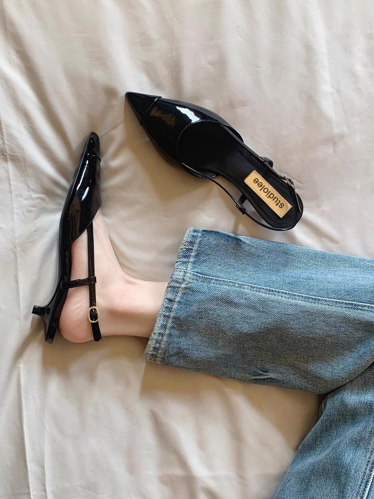 

Версия из коровьей кожи~ премиальная кожа сандалии-лодочки на среднем каблуке женские с каблуком-рюмочкой сандалии на высоком каблуке сандалии 39