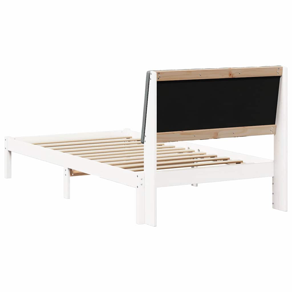Bed Frame with Headboard White 100 X 200 Cm Solid Pine Wood