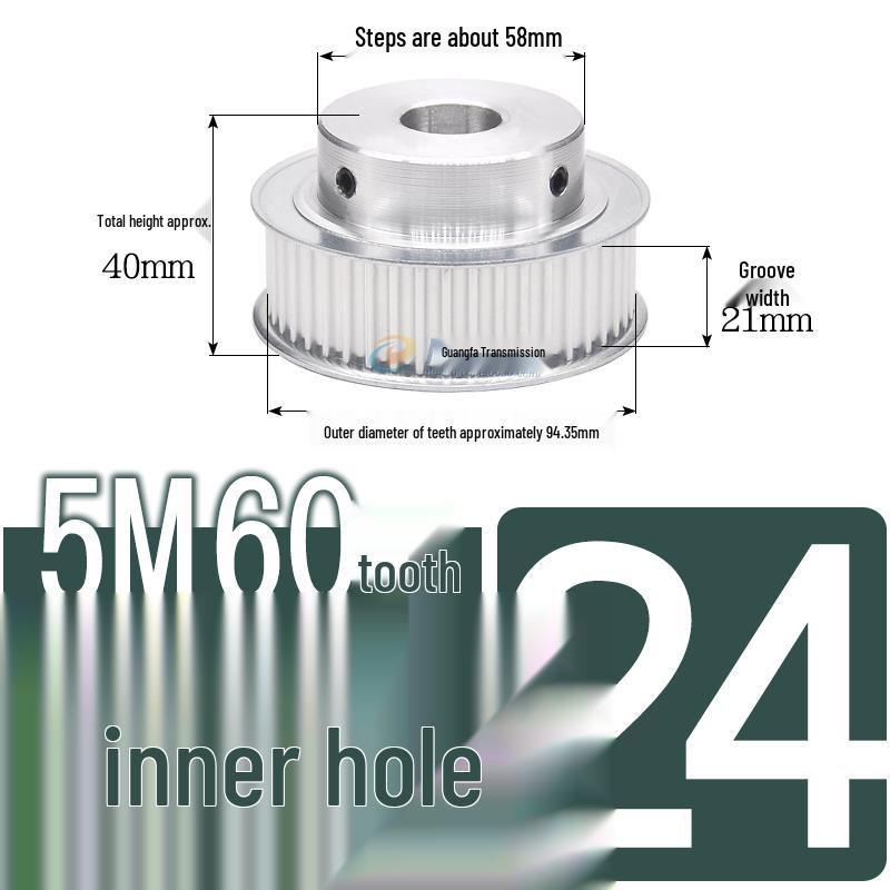 60-Teeth 5M Timing Pulley, T-Slot Width 16/21/27mm, BF Type Stepped with Machined Hole 6-20mm