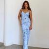 Women's Sexy Floral Print Spaghetti Strap Maxi Dress V Neck Backless Slim Fit Bodycon Long Dress for Summer Vacation Beach Party Date Night Wear