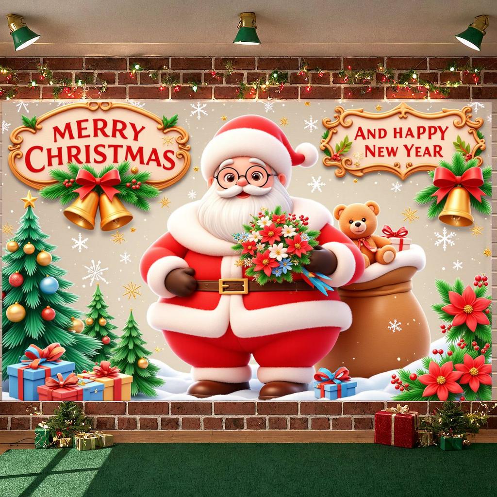 New Year Banner Santa Claus Design Holiday Celebration Banner Christmas New Year Banner Red Green Theme For Home Party Holiday