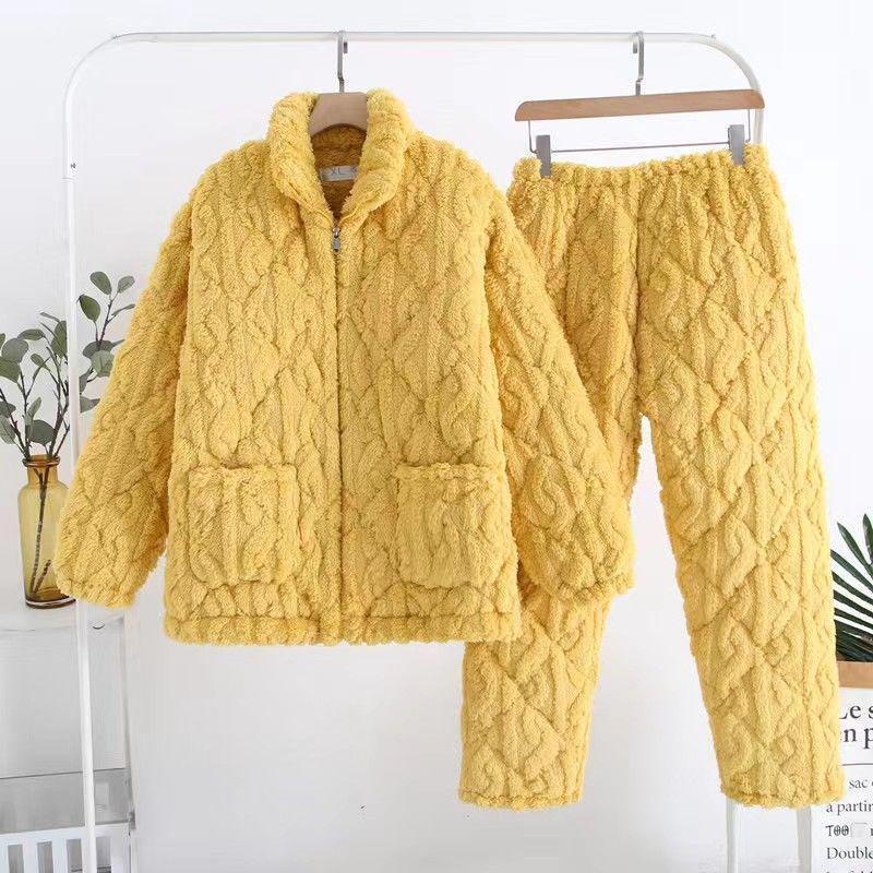 Women's Quilted Fleece-Lined Winter Pajama Set - Plus Size, Cute, Thick, Round Neck Homewear.