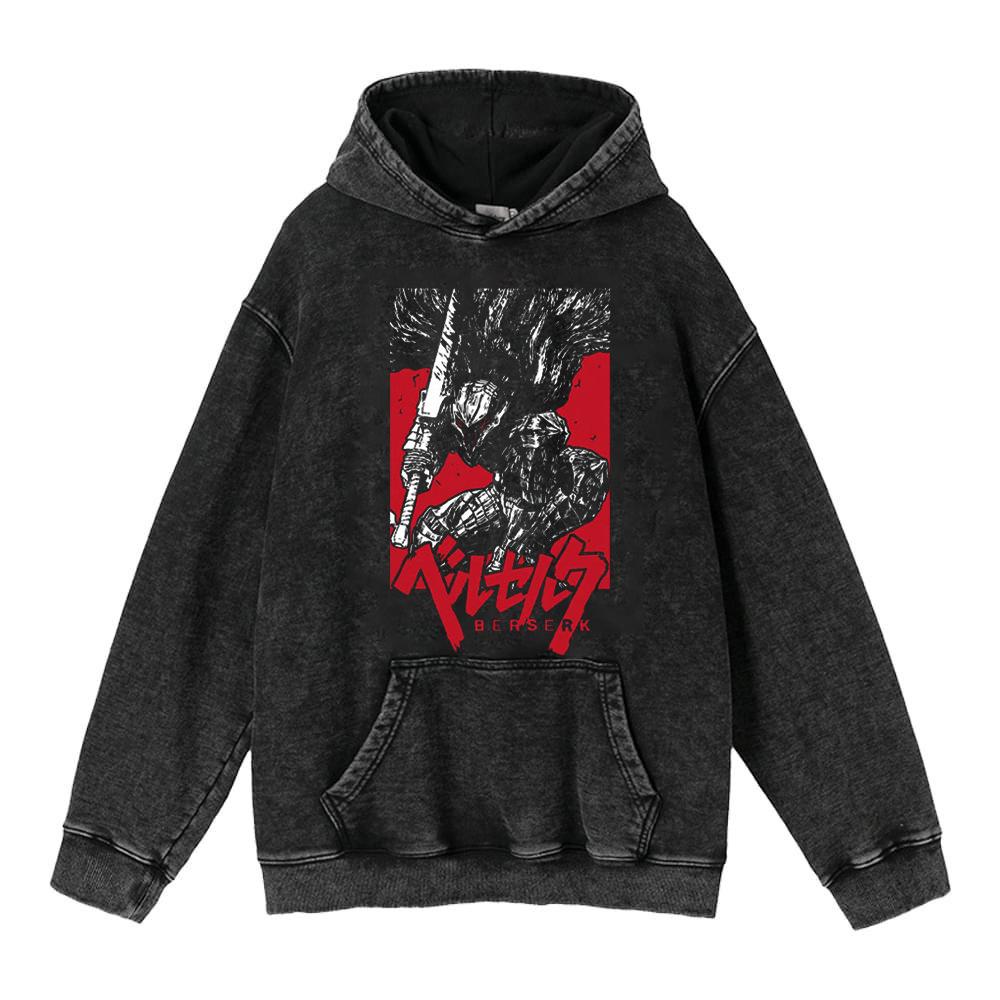 440G Heavy Washed Retro Animation Street Retro Cotton Sweater, Street Tide Hooded Sweater