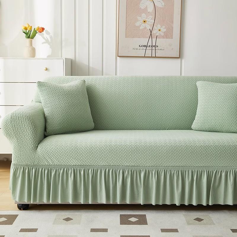 New Skirted Sofa Cover All Purpose  Four Season Anti Cat Scratch  Straight Row Three Seat Sofa Cover Cloth