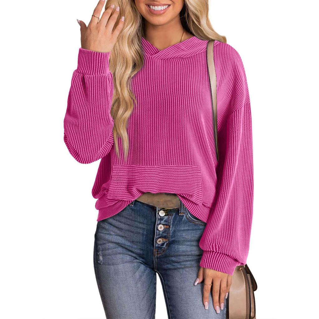 Women's Fashion Loose Twisted Hoodie With Pockets Long Sleeves Solid Color Top