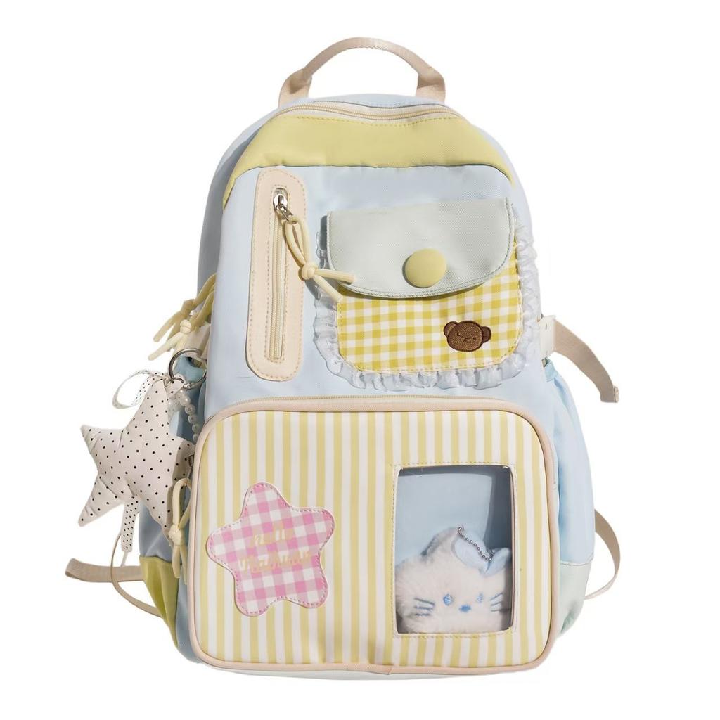 Schoolbag college style sweet plaid backpack female student Korean version large capacity junior high school schoolbag female layered travel backpack