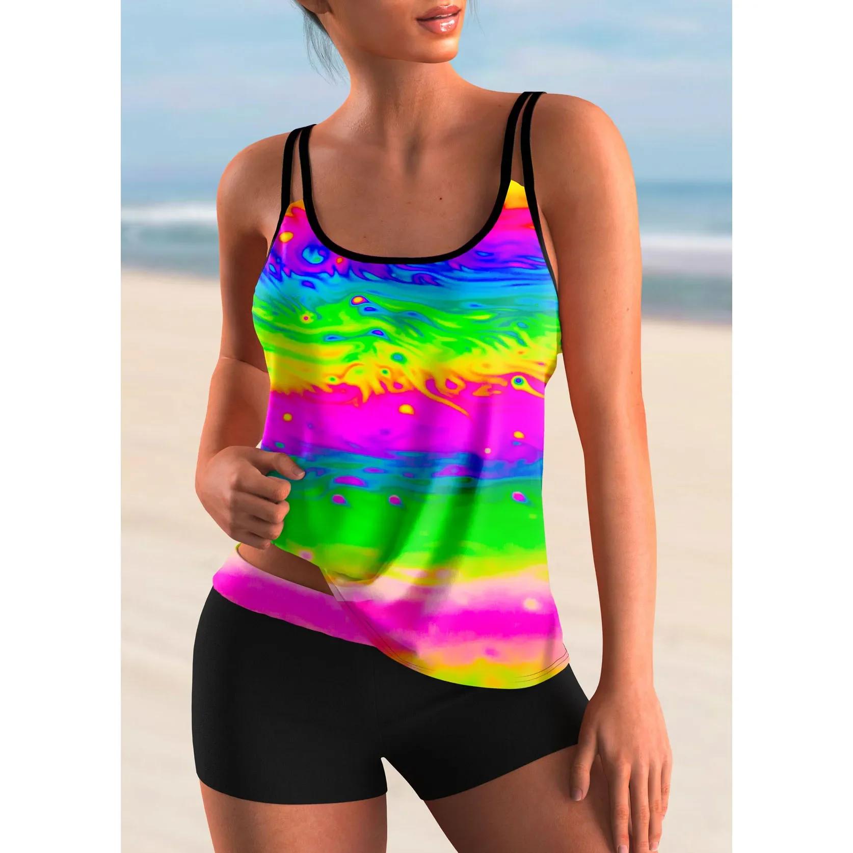 

Летний женский модный дизайн, комплект из двух частей, обычные купальники, красочный принт, спортивная одежда для отдыха, пляжная одежда S-6XL 2XL зелёный