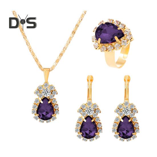 

1 комплект ювелирных изделий, серьги со стразами, ожерелье, подходящие по цвету, регулируемая длина, полированные, для выпускного вечера, свадьбы, вечеринки, невесты, ювелирные изделия, ожерелье, серьги фиолетовый