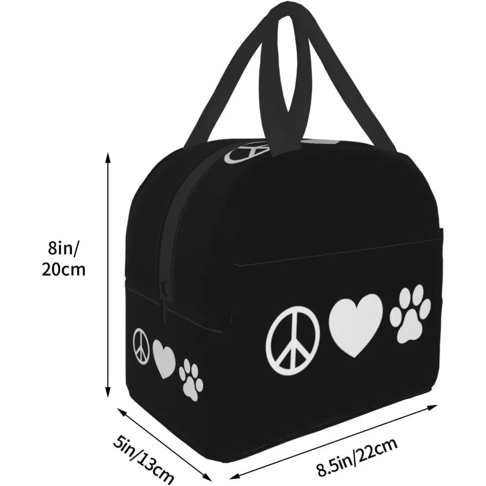 Lunch Bag Peace Love Paw Insulated Lunch Box Cooler Thermal Waterproof Reusable Tote Bag for Travel Work Hiking Picnic