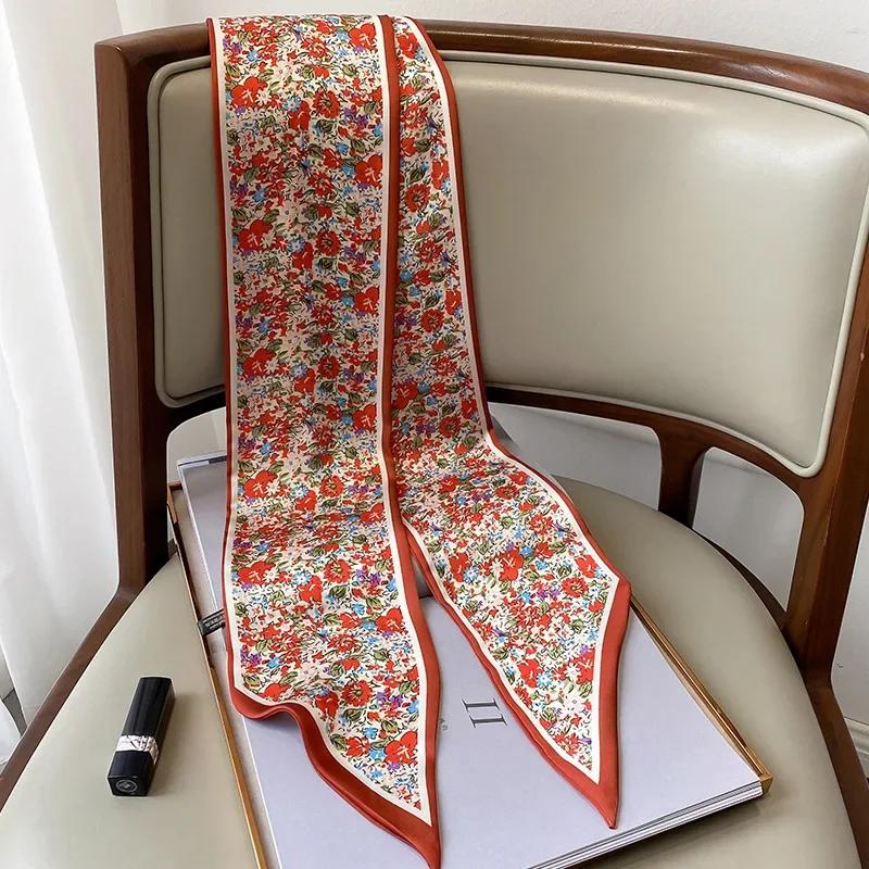 Design Print Skinny Scarf Plaid Horse Hairband Scarves Women Narrow Silk Scarfs Bag Ribbons Luxury Wrist Towel Foulard