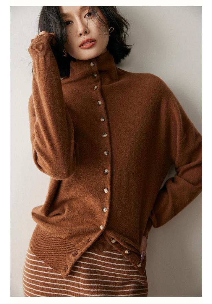 2026 Autumn/Winter Women's Cashmere High-Neck Loose Knit Cardigan Sweater