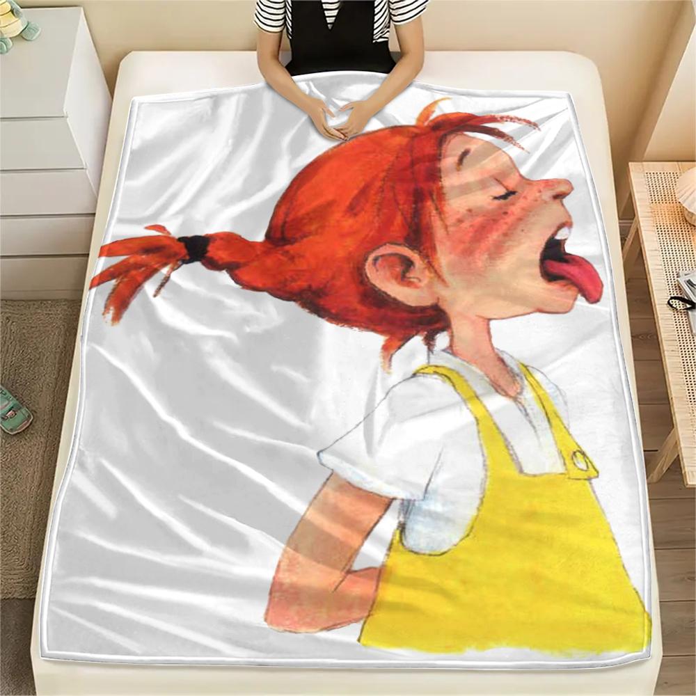 1PC Pippi Longstocking Print Flannel Blanket, High Quality Comfortable for All Seasons, Home Decor, Warmth and Comfort, Perfect for Christmas Gifts115