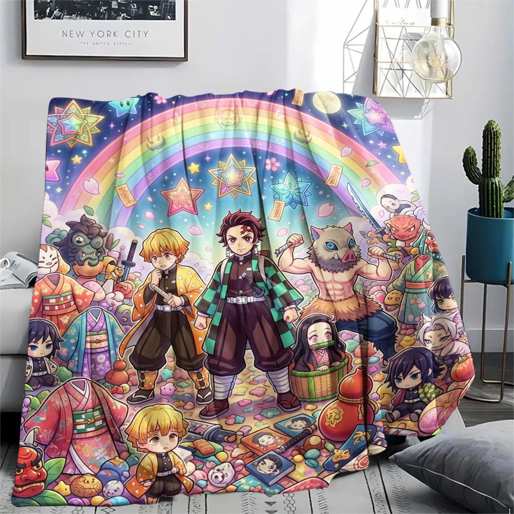 Demon Slayer Tanjiro Flannel Blanket Print Warm Comfortable for Daily Rest Bedroom Sofa Picnic Travel.-TING