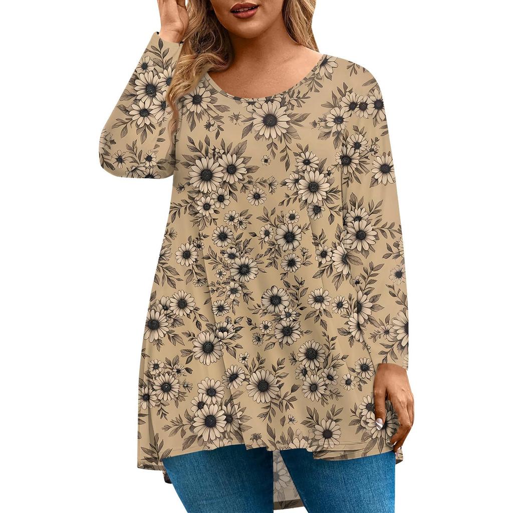 Dame Mote Stor Størrelse Rund Hals Langermet Casual Trykk Løs Pullover Topp