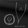 Ensemble 3 pièces Mode Hip-hop Couleur Argent Chaîne Cubaine Pendentif Croix Collier Bracelets Bagues pour Hommes Ensembles de Bijoux Personnalité Cadeaux