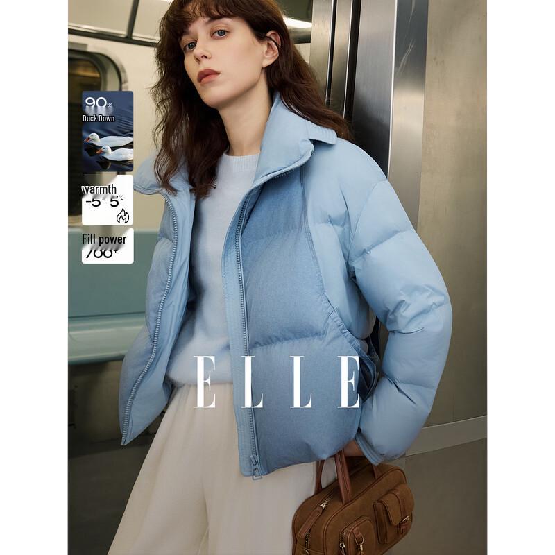 ELLE Women s Oversized Large Lapel 90% Duck Down Short Puffer Jacket S