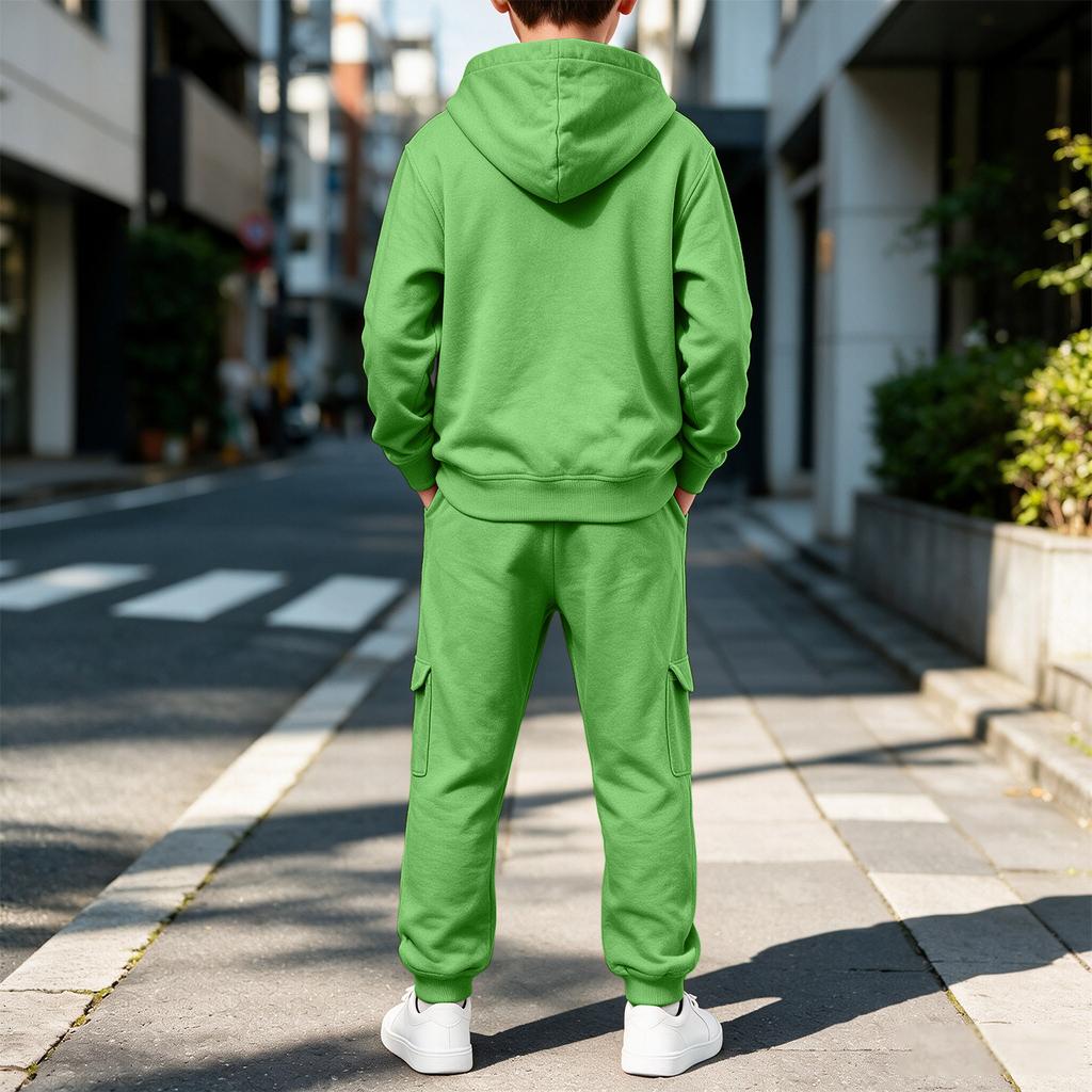 Kids Color Long Sleeve Hooded Sweatshirt Set for Boys Girls Casual Pullover Outfit