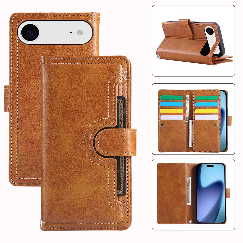 For iPhone Air Case Split Leather Magnetic Wallet Phone Protector with Wrist Strap