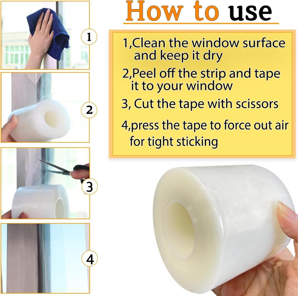 Window Insulation for Winter Weather Sealing Tape Residue Free Clear Window Draft Isolation Sealing Film Tape for Doors Windows