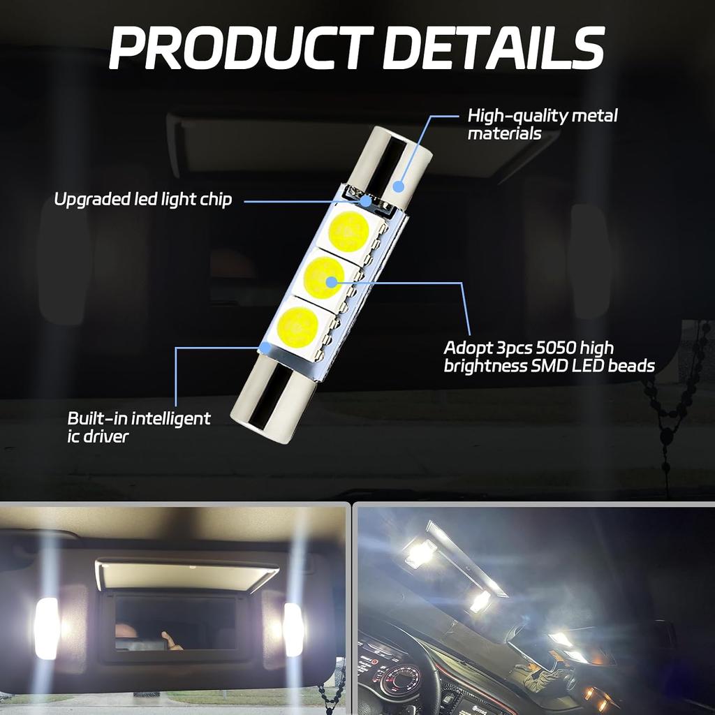 10PCS 31mm LED Light Bulb, 6612F 6614F 6641 Festoon LED Car Bulb Replacement for Vanity Mirror Light Sun Visor Light Reading Light Roof Light,