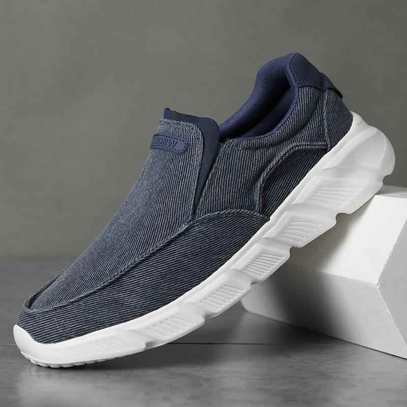 

Men Casual Canvas Shoes Mens Loafers Breathable Slip on Flats Male Vulcanized Shoes Driving Plus Size Walking Shoes 39 синий