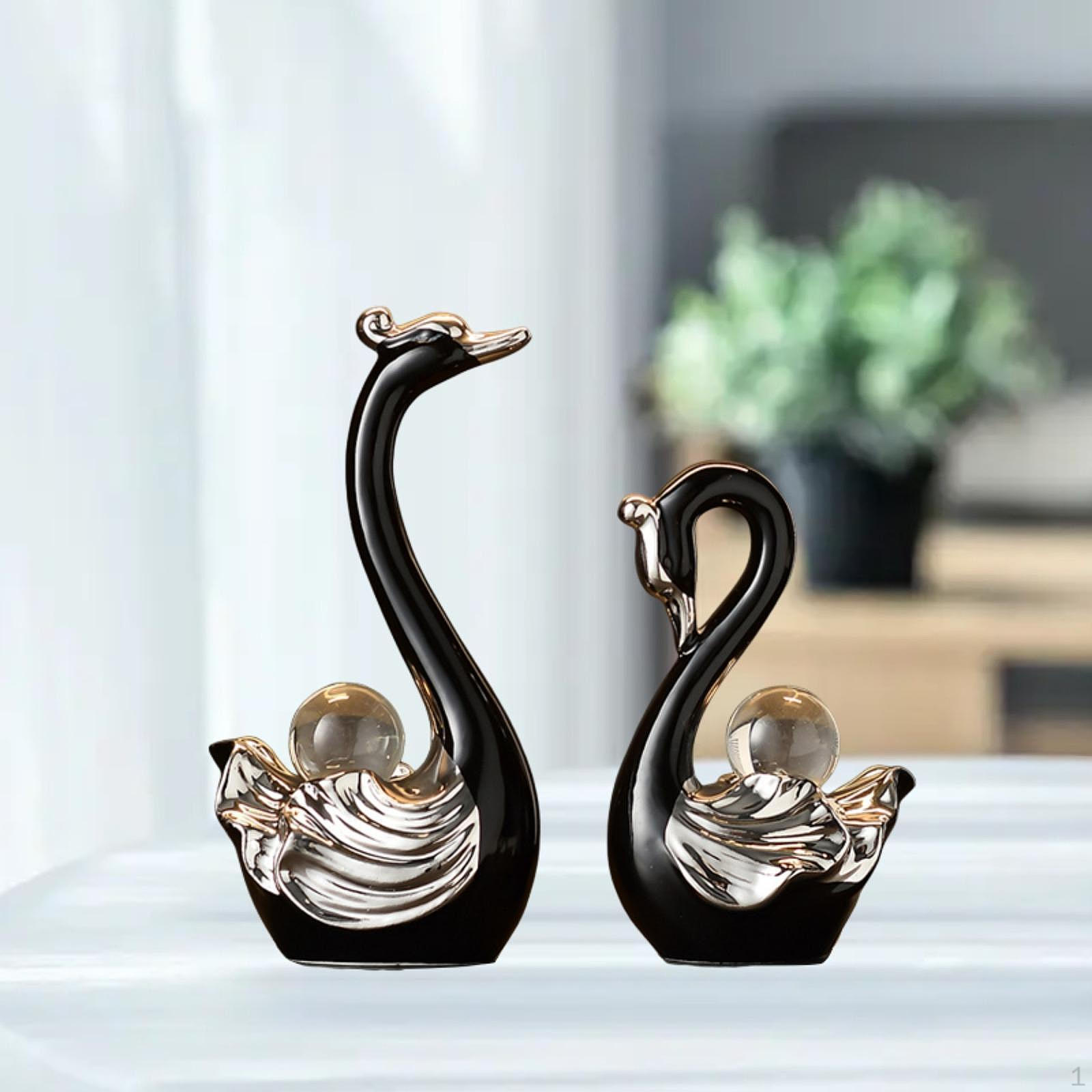 

2 штуки Скульптура лебедя Орнамент Керамическая фигурка Статуэтка животного для прихожей Книжная полка чёрный