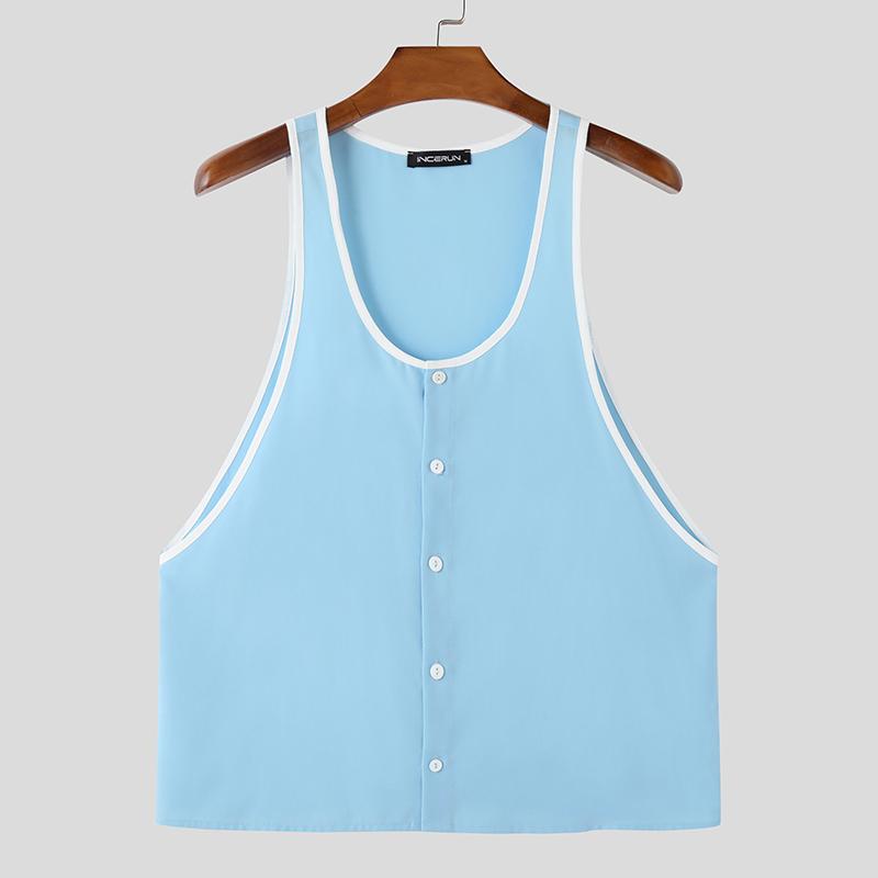 

INCERUN Summer Men Sleeveless Buttons Down Casual Strap Tank Tops 3XL
