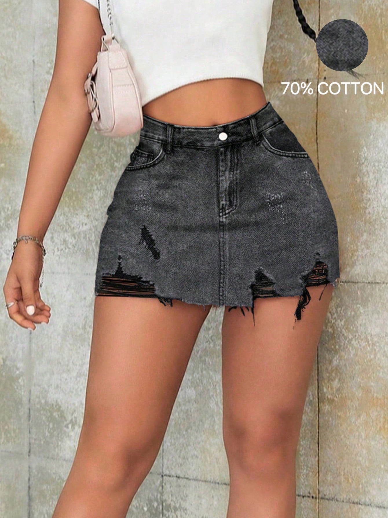 Rose Beauty A Rave Y2K 90s Vintage Floral Print Distressed Ripped Raw Hem Slant Pocket — фото 9