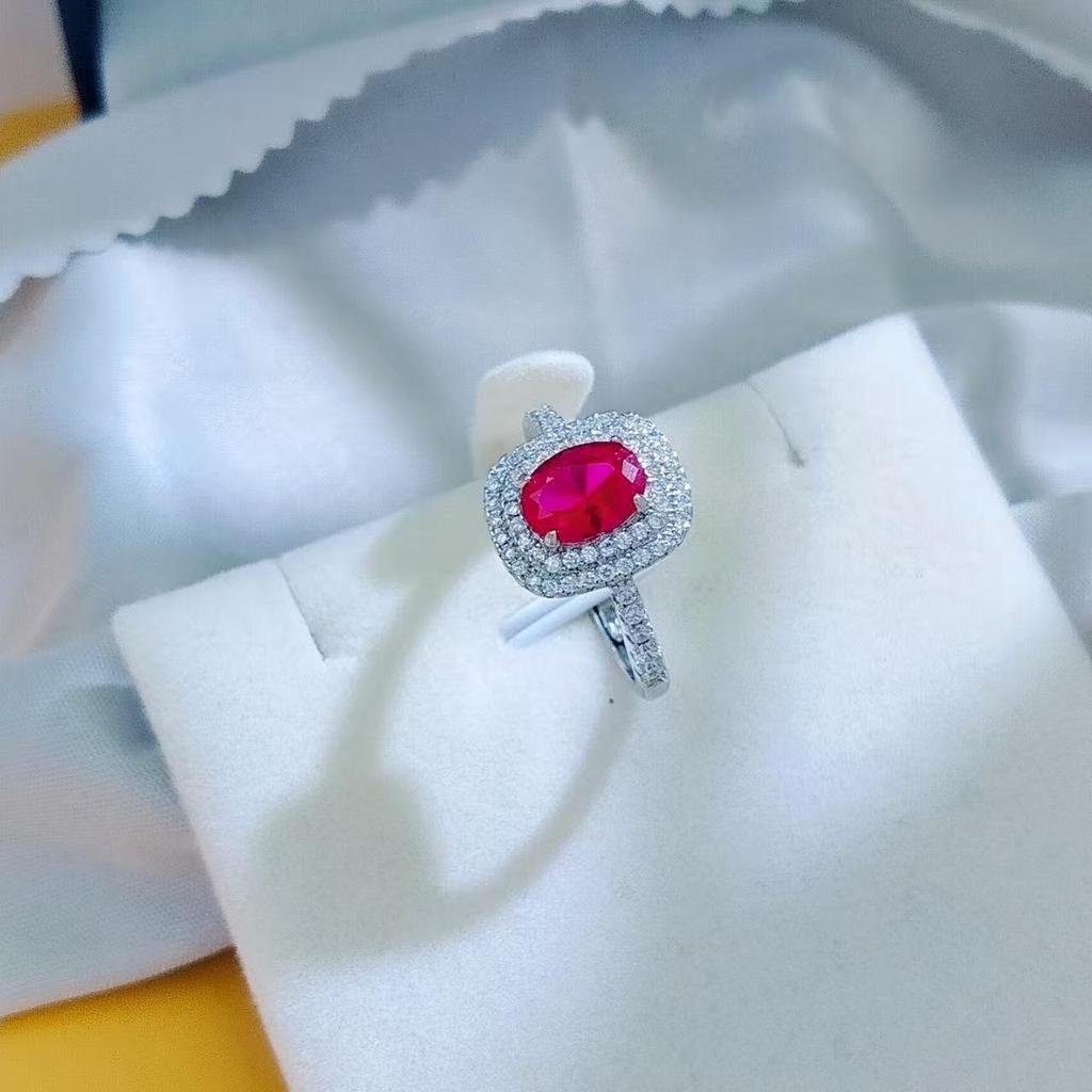 Simulated Pigeon Blood Red Ruby Jewelry Set: Ring, Earrings, and Pendant Necklace