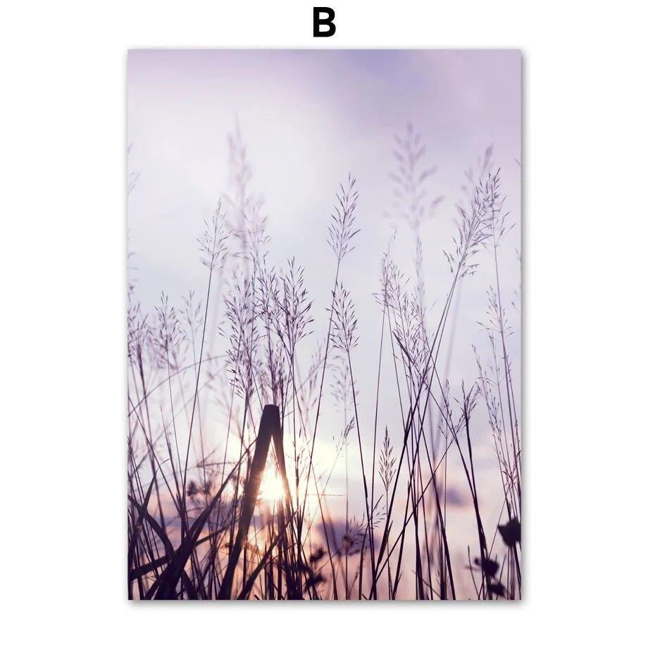Dandelion Reed Purple Flower Sea Grass Sunset Nordic Poster  Pictures Wall Art Print Canvas Painting Decoration For Living Room