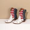 Women's Cowboy Western Boots USA Flag Ankle Booties Denim Studded Rivets Embroidery Stars Stripes Heeled Shoes 2025 New Footwear