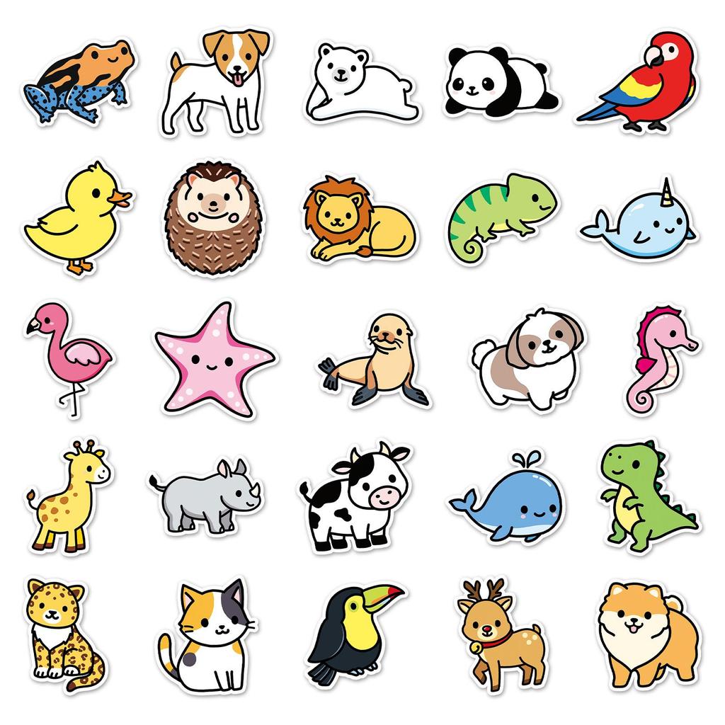 100 Cartoon Animal Waterproof Stickers - Cute Decorative Stationery for Journals and DIY Projects