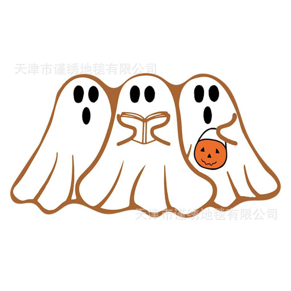 Halloween Faux Area Rug 60x90cm Ghost Pattern Decorative Floor Mat Soft Plush Surface Non Slip Backing for Indoor Home Entryway Living Room Bedroom