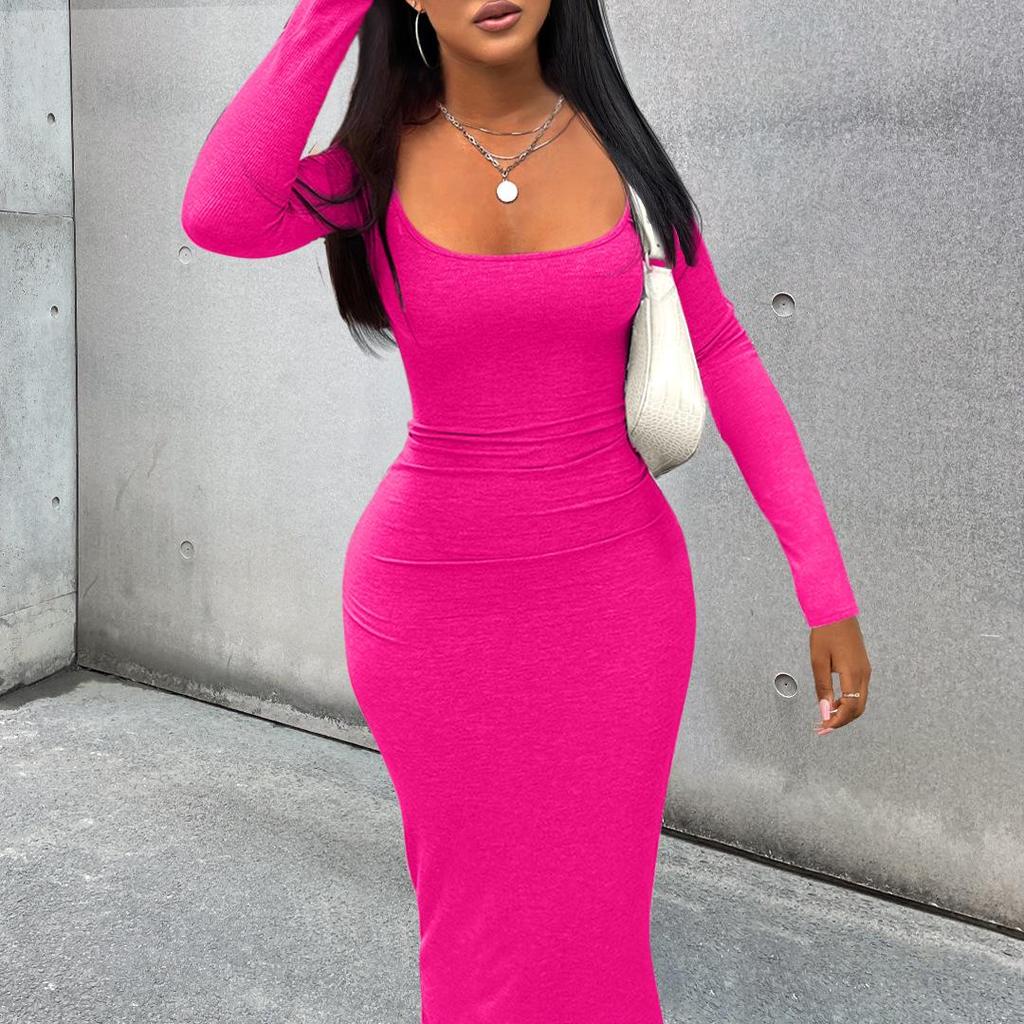 Cross-Border Solid Color Ribbed Dress