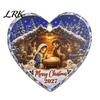 Christmas Fireplace Decorative Accents Wooden Nativity Hanging Ornament for Tree Decorations, Retro Religious Heart Shaped Pendants Scene Garland