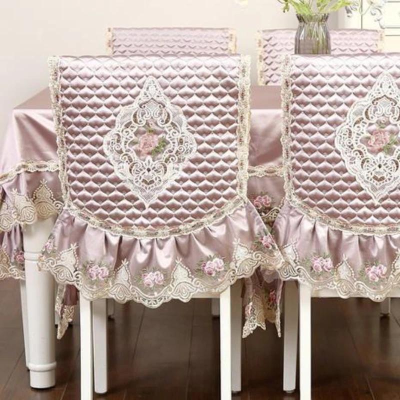 High End Velvet Lace Edge Stoltrekk Husholdningsstoler Anti-skli stropper Seteputer Ryggstøttetrekk Krakk Støvbeskyttelsestrekk