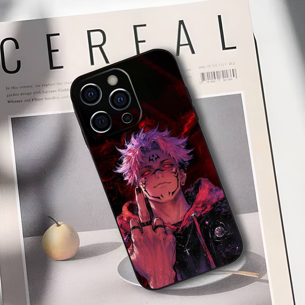 R-Ryomen Sukuna J-Jujutsu K-Kaisen Phone Case For IPhone 17,16,15,14,13,12,11,Plus,Pro,Max,Plus,XS,soft case Black silicone